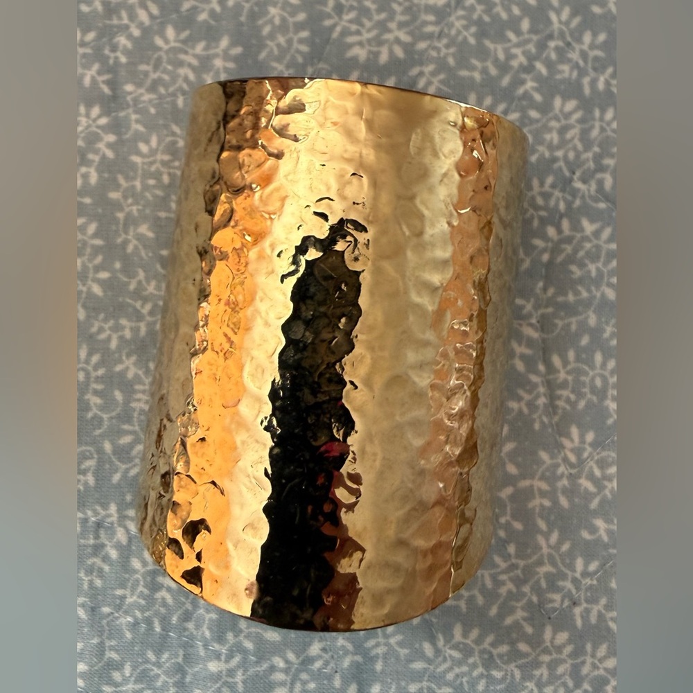 Hammered Gold Cuff Bracelet - Wide Statement